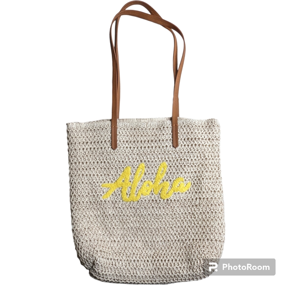 Time & Tru "Aloha" Packable Straw Tote